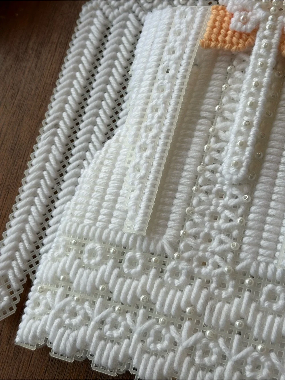 Handmade Crocheted Angel with Pearl Accents - White & Peach